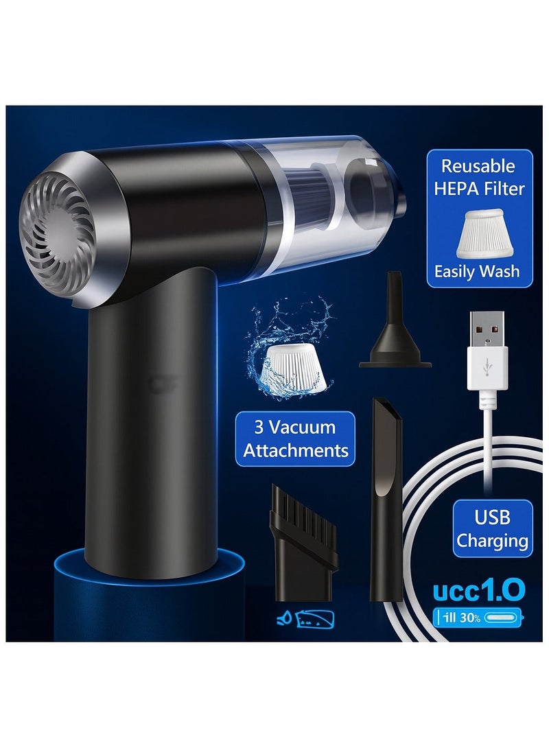 مكنسة كهربائية صغيرة محمولة 3 في 1 مع منفاخ هواء وفرشاة - قابلة لإعادة الشحن عبر USB للمنزل والسيارة (AS-228) - Image 1